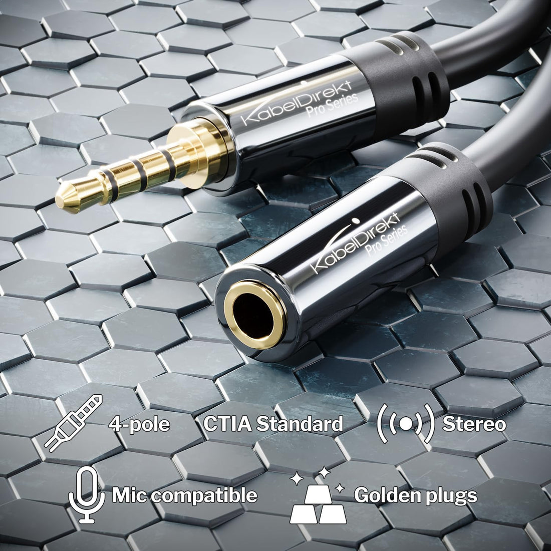– Headset Extension Cable – 6Ft – Headphone Extension Cord with Break-Proof Metal Plug for Gaming Headsets &amp; Headphones with Microphone, TRRS, 4-Pole, 3.5Mm Male to Female