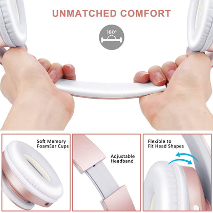Bluetooth Headphones Over-Ear, Foldable Wireless and Wired Stereo Headset Micro SD/TF, FM for Cell Phone,Pc,Soft Earmuffs &amp;Light Weight for Prolonged Wearing(Rose Gold)