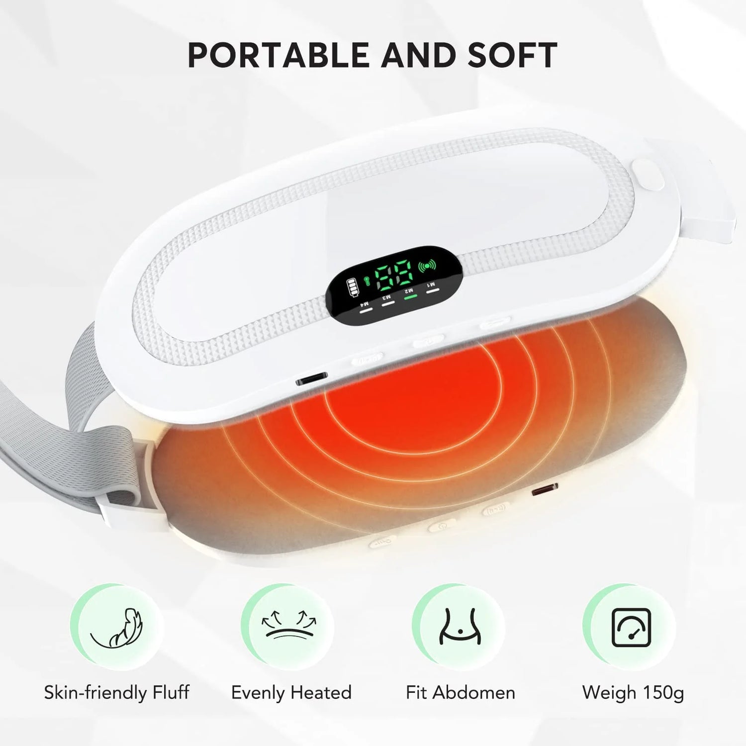 Portable Heating Pad for Period Cramps,1800Mah Cordless Period Heating Pad,3 Massage Modes Menstrual Heating Pad,Electric Rapid Fast Heating Period Cramp Heating Pad, Gifts for Women &amp; Girl,White