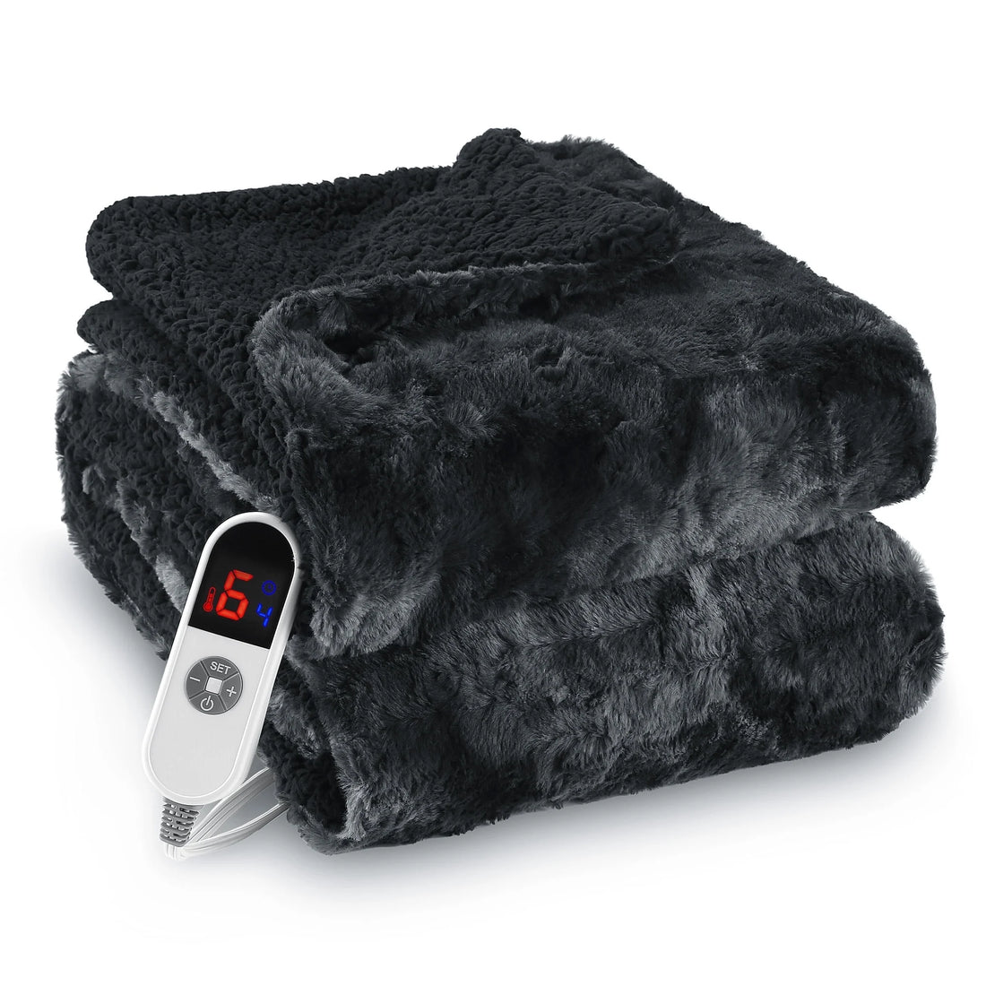 Electric Throw Blanket 50&quot; X 60&quot;, Soft Faux Fur Heated Blanket with Large LED Display, 6 Heating Levels, 4 Hours Timer, Machine Washable - Tie-Dye Black