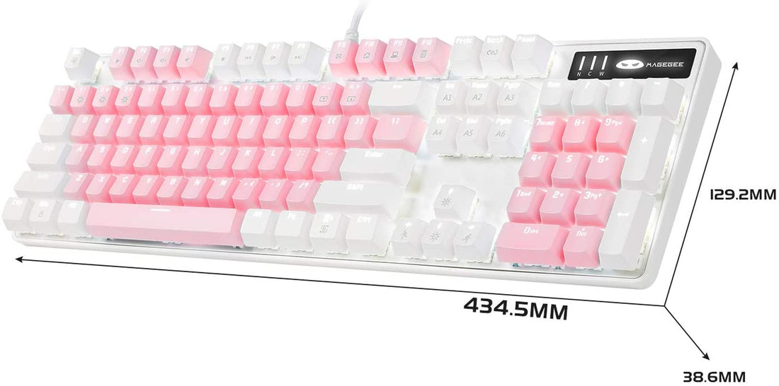 Mechanical Gaming Keyboard, New Upgraded Blue Switch 104 Keys White Backlit Keyboards, USB Wired Mechanical Computer Keyboard for Laptop, Desktop, PC Gamers(White &amp; Pink)