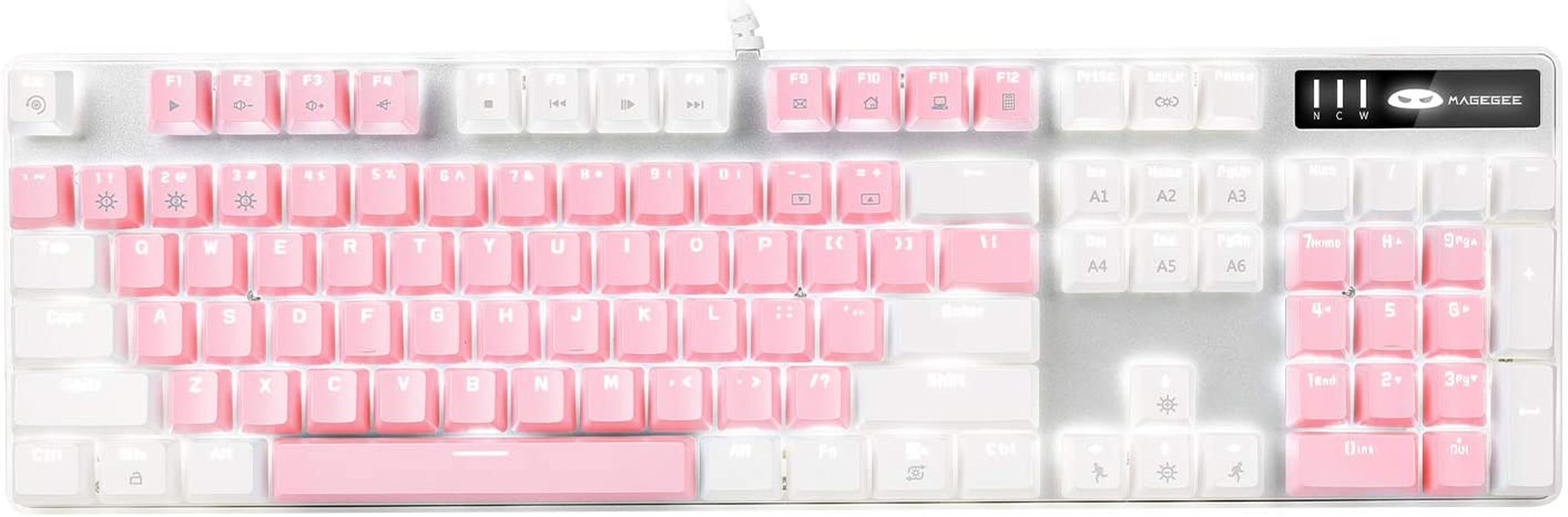 Mechanical Gaming Keyboard, New Upgraded Blue Switch 104 Keys White Backlit Keyboards, USB Wired Mechanical Computer Keyboard for Laptop, Desktop, PC Gamers(White &amp; Pink)