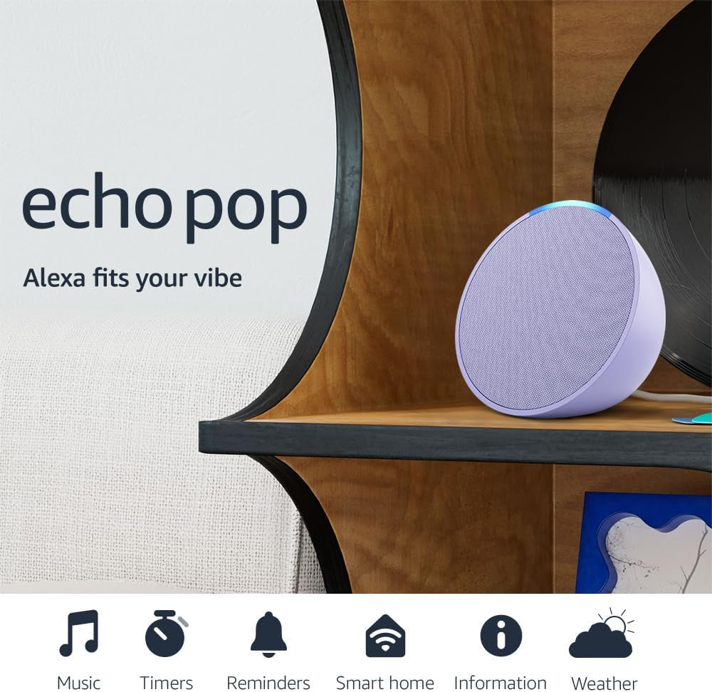 Echo Pop (Newest Model), Our Smallest Alexa Speaker, Fits in Any Room, Lavender Bloom