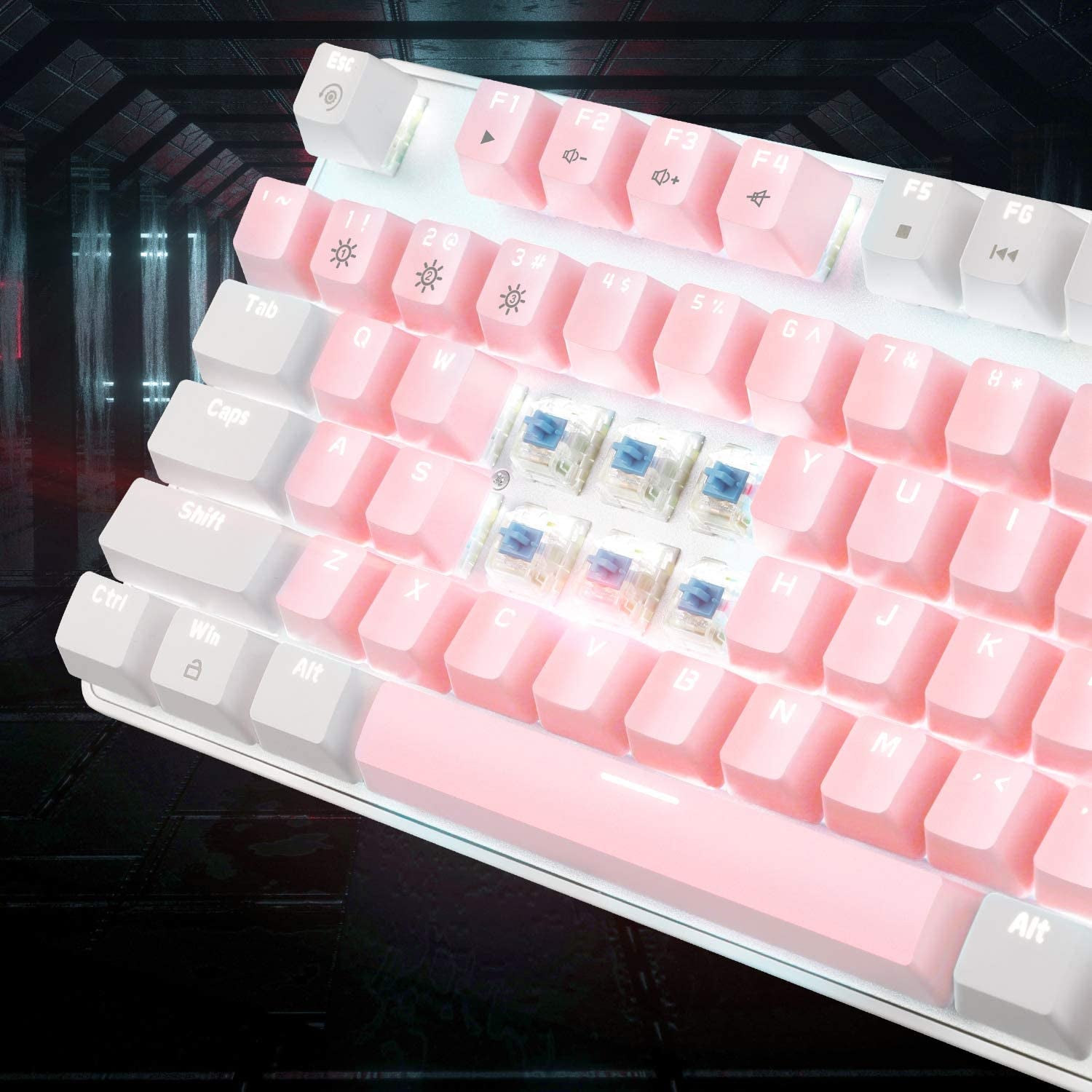 Mechanical Gaming Keyboard, New Upgraded Blue Switch 104 Keys White Backlit Keyboards, USB Wired Mechanical Computer Keyboard for Laptop, Desktop, PC Gamers(White &amp; Pink)